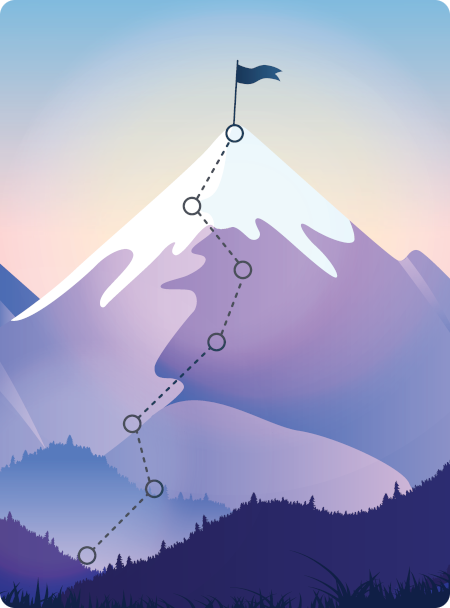 Mountain with a flag on top lenthwise